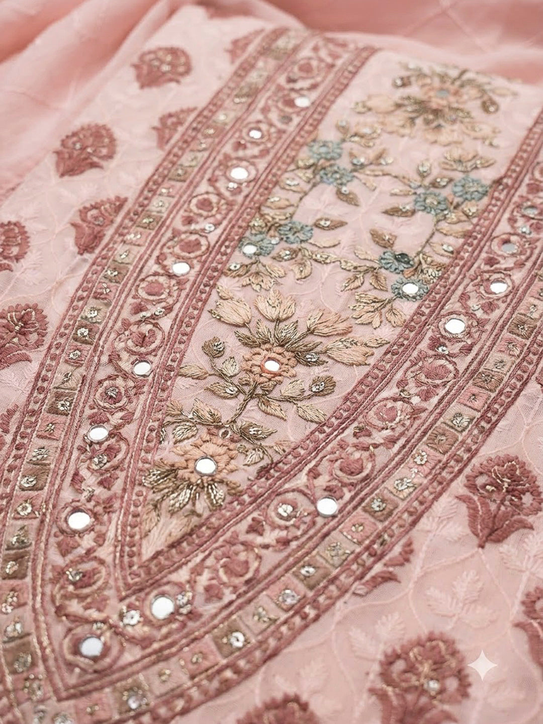 Peach Cotton Blend Printed Unstitched Dress Material
