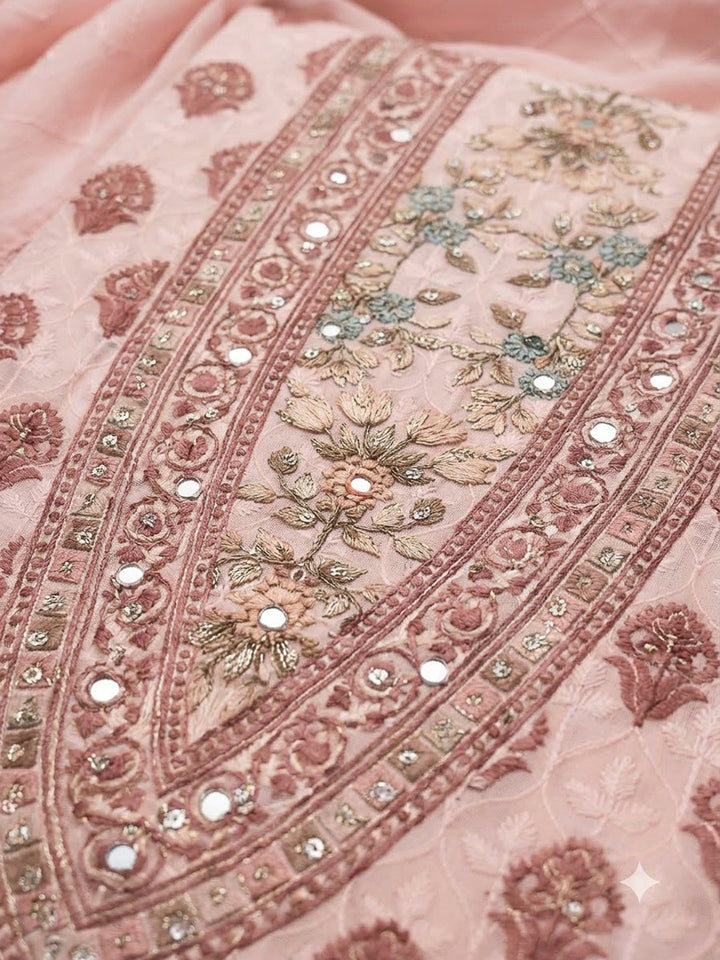 Peach Cotton Blend Printed Unstitched Dress Material
