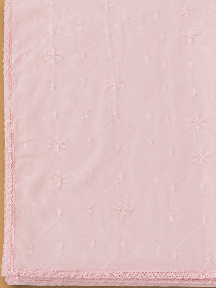 Peach Cotton Blend Printed Unstitched Dress Material
