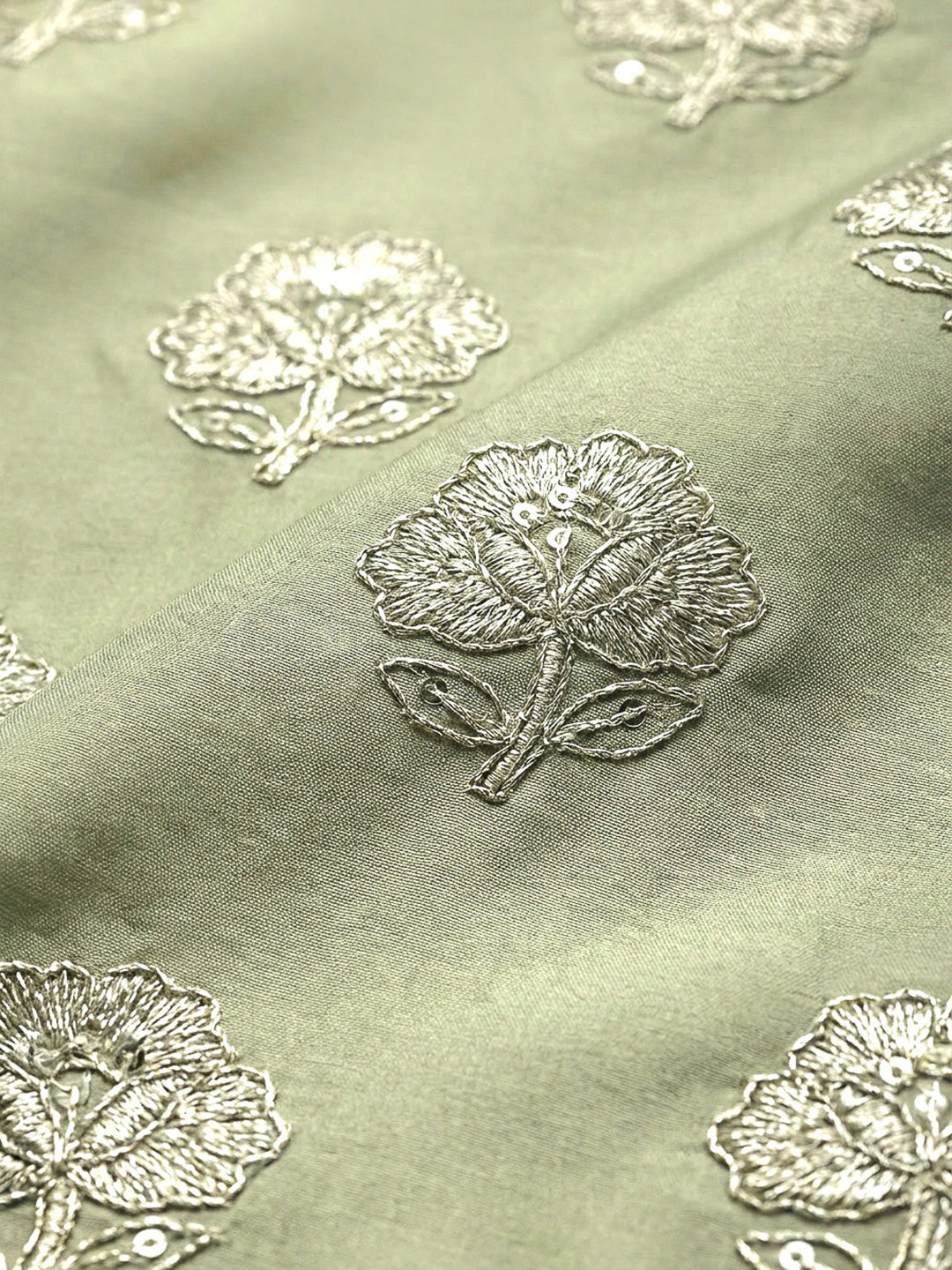 Pista Green Embroidery Cotton Blend Unstitched Dress Material
