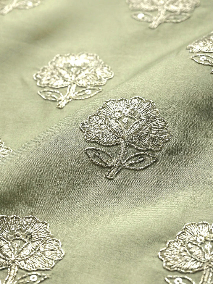 Pista Green Embroidery Cotton Blend Unstitched Dress Material