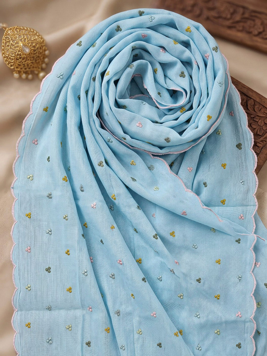 Blue Printed Cotton Blend Kurta With Pant &amp; Dupatta