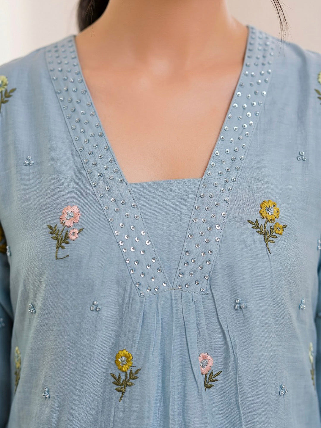 Blue Printed Cotton Blend Kurta With Pant &amp; Dupatta