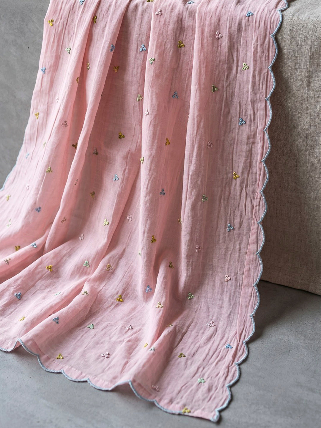 Peach Printed Cotton Blend Kurta With Pant &amp; Dupatta