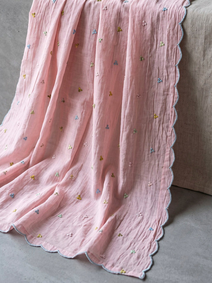 Peach Printed Cotton Blend Kurta With Pant &amp; Dupatta