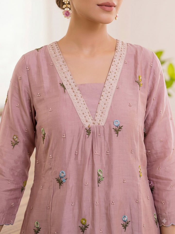 Peach Printed Cotton Blend Kurta With Pant &amp; Dupatta