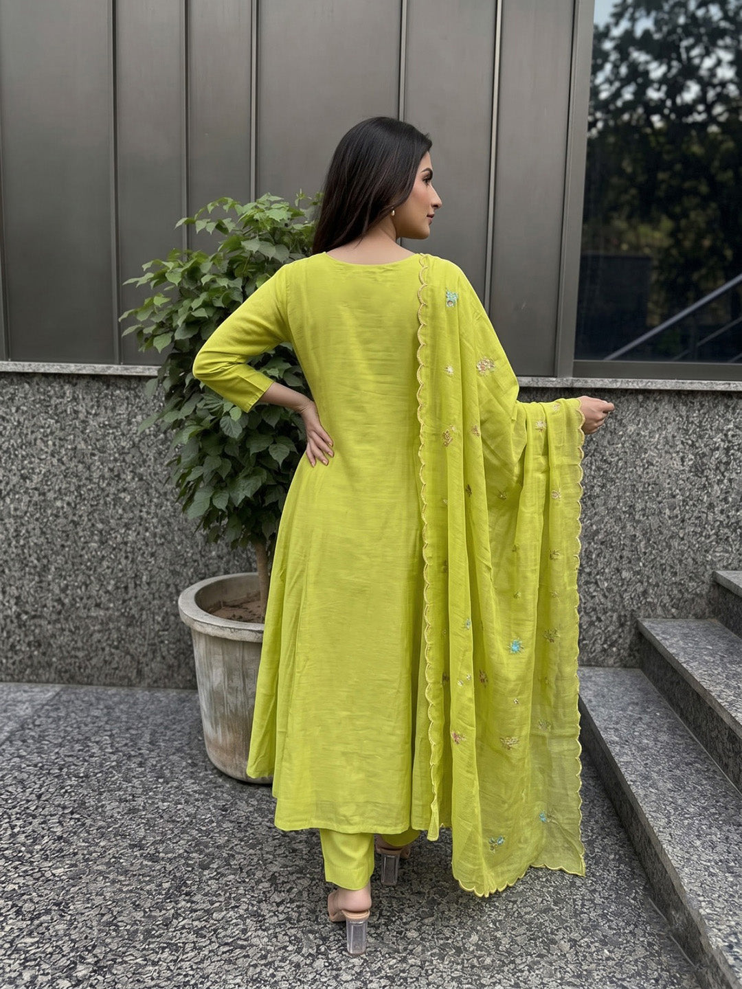 Pista Green Printed Cotton Blend Kurta With Pant &amp; Dupatta