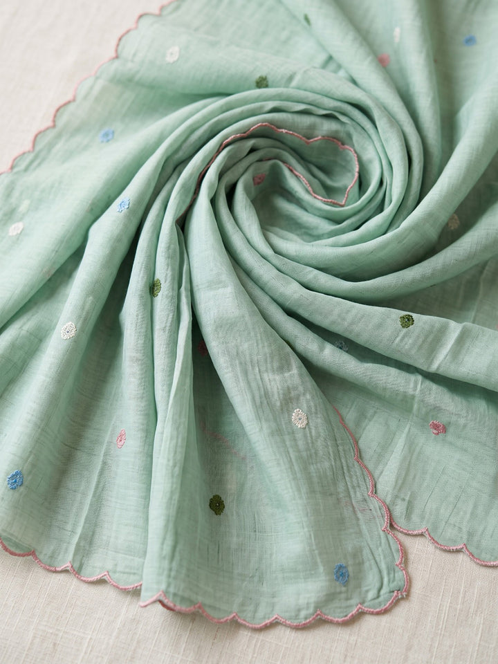 Sea Green Printed Cotton Blend Kurta With Pant &amp; Dupatta