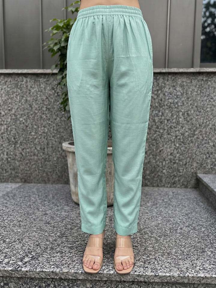 Sea Green Printed Cotton Blend Kurta With Pant &amp; Dupatta