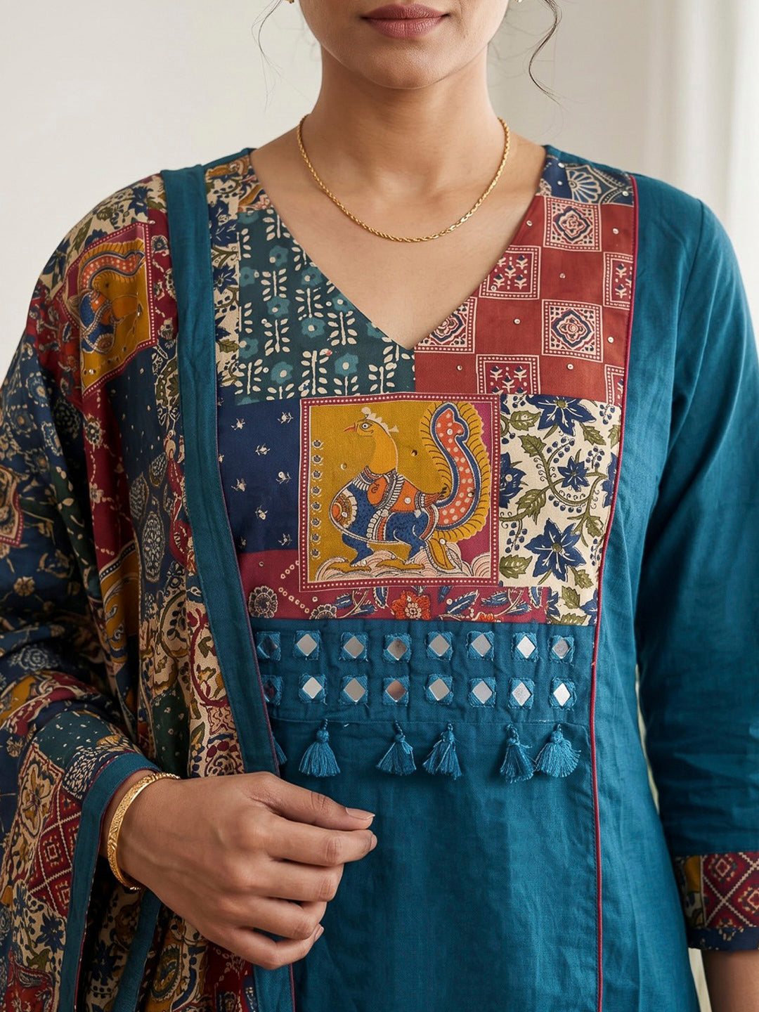 Blue Printed Cotton Blend Kurta With Pant &amp; Dupatta