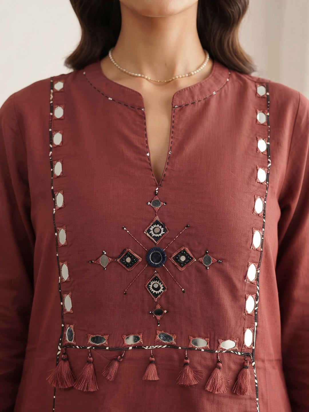 Red Printed Cotton Blend Kurta With Pant &amp; Dupatta
