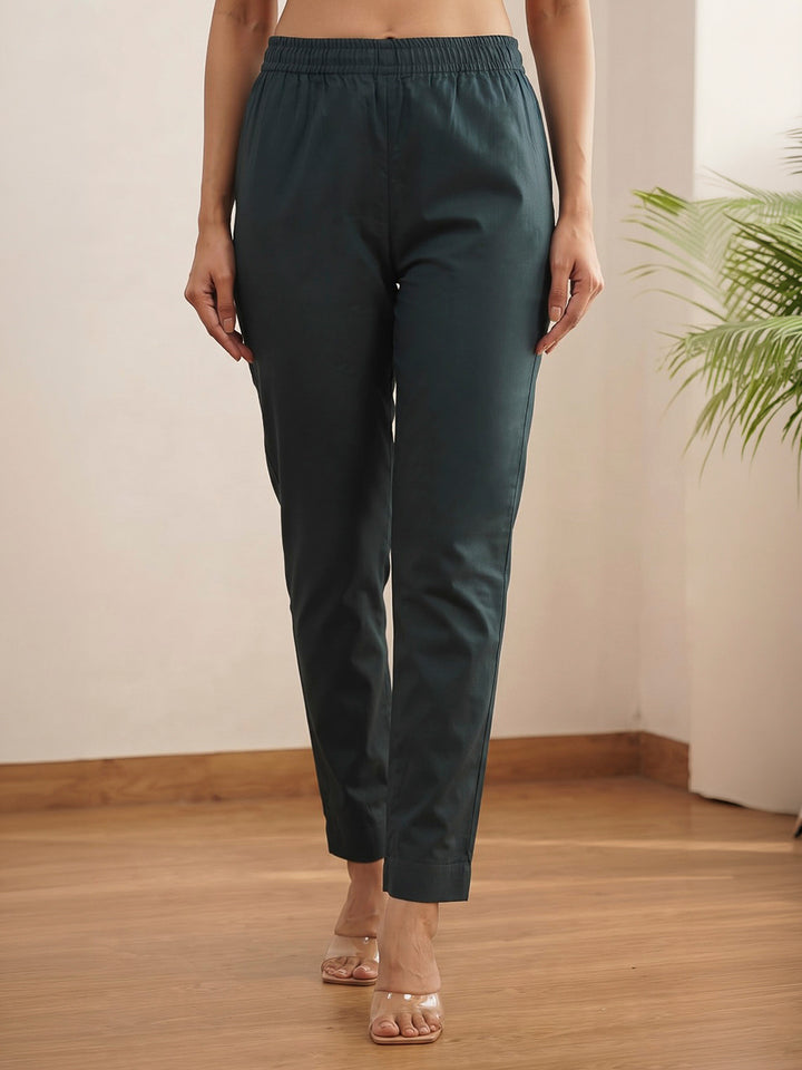 Teal Blue Printed Cotton Blend Kurta With Pant &amp; Dupatta