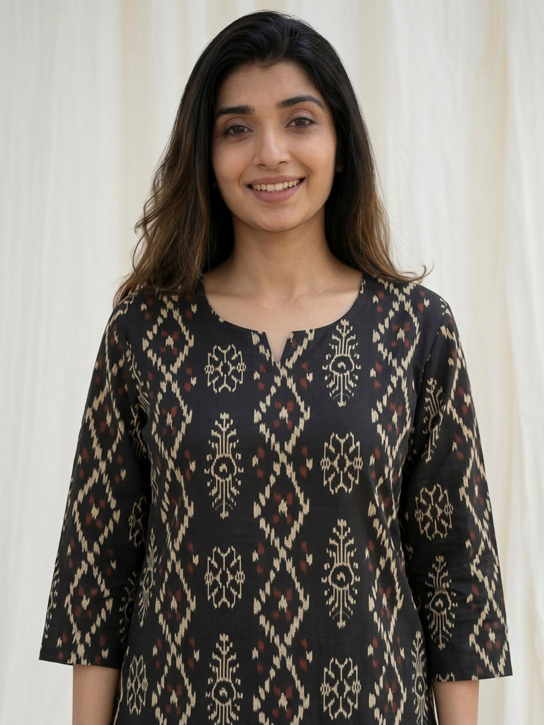 Black Printed Cotton Blend Kurta Set