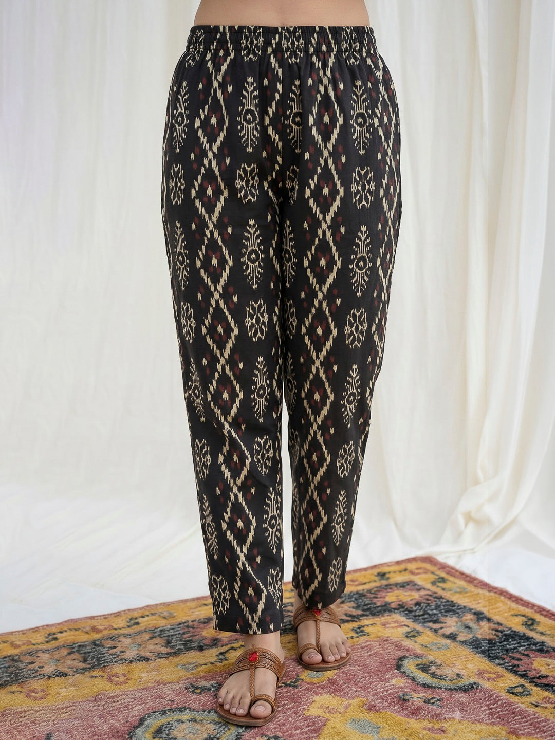Black Printed Cotton Blend Kurta Set
