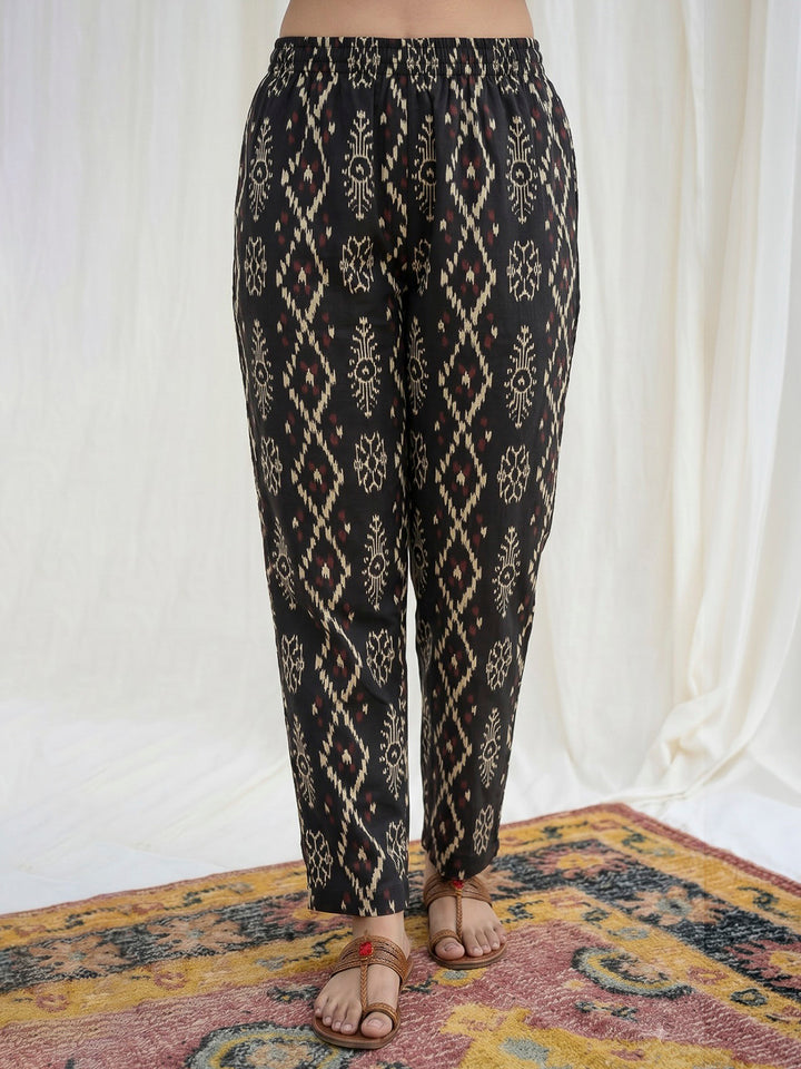Black Printed Cotton Blend Kurta Set