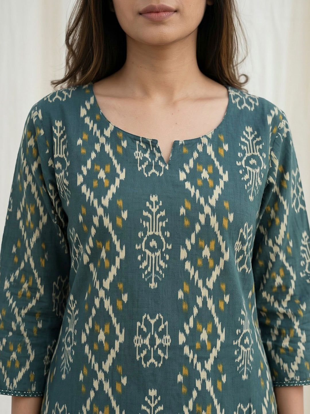 Green Printed Cotton Blend Kurta Set