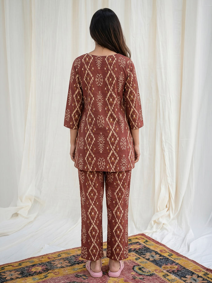 Red Printed Cotton Blend Kurta Set