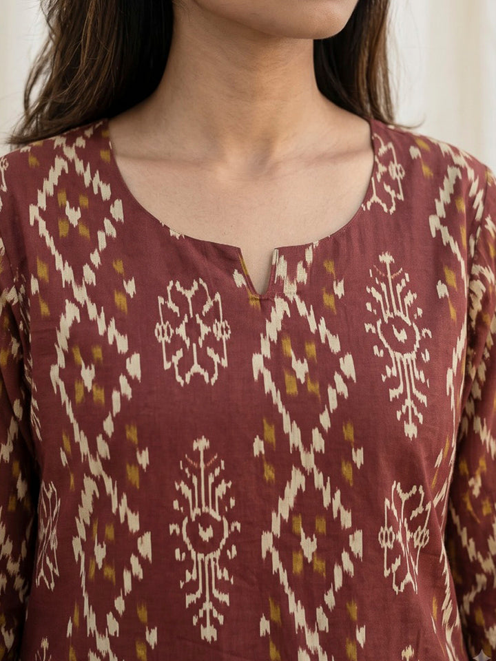 Red Printed Cotton Blend Kurta Set