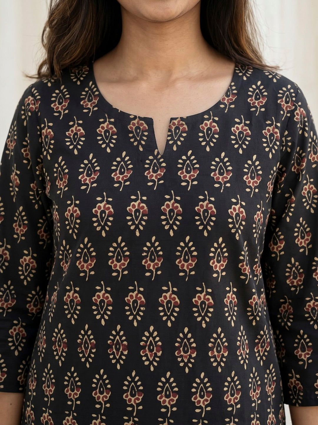 Black Printed Cotton Blend Kurta Set