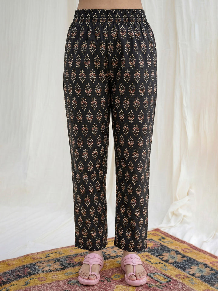 Black Printed Cotton Blend Kurta Set