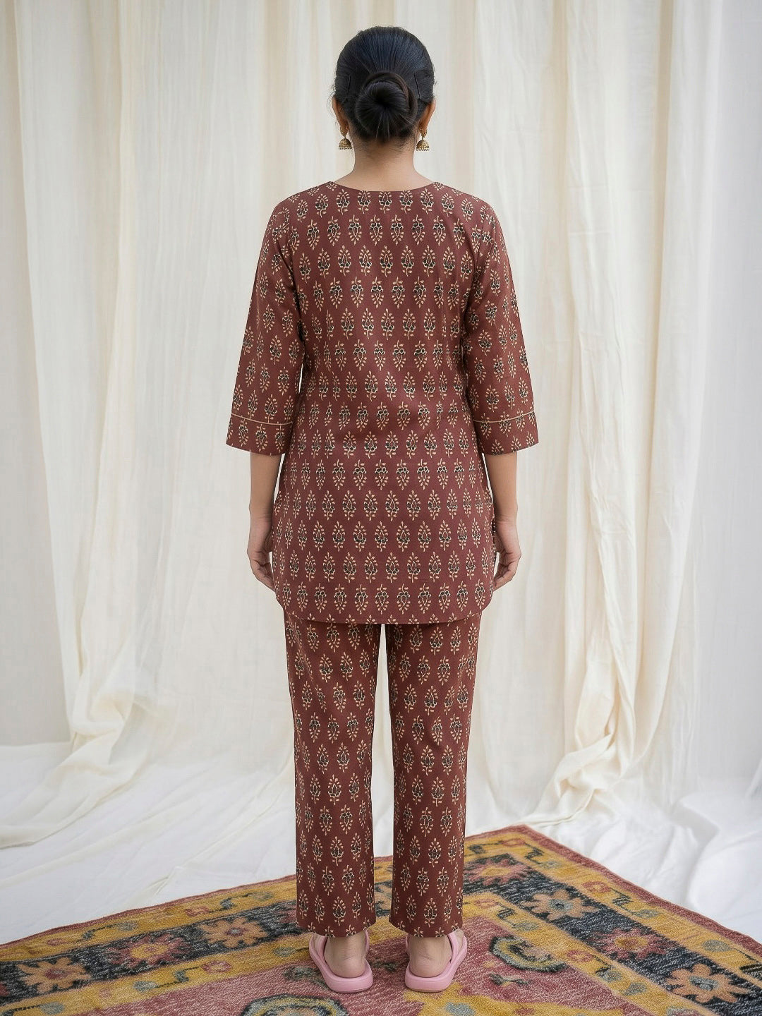 Red Printed Cotton Blend Kurta Set