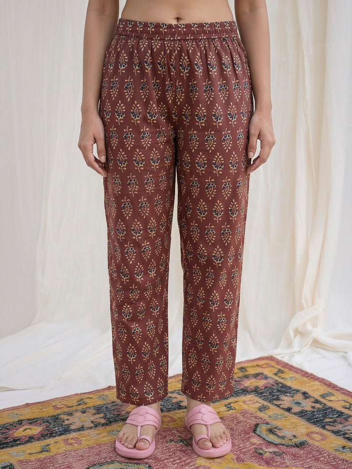 Red Printed Cotton Blend Kurta Set