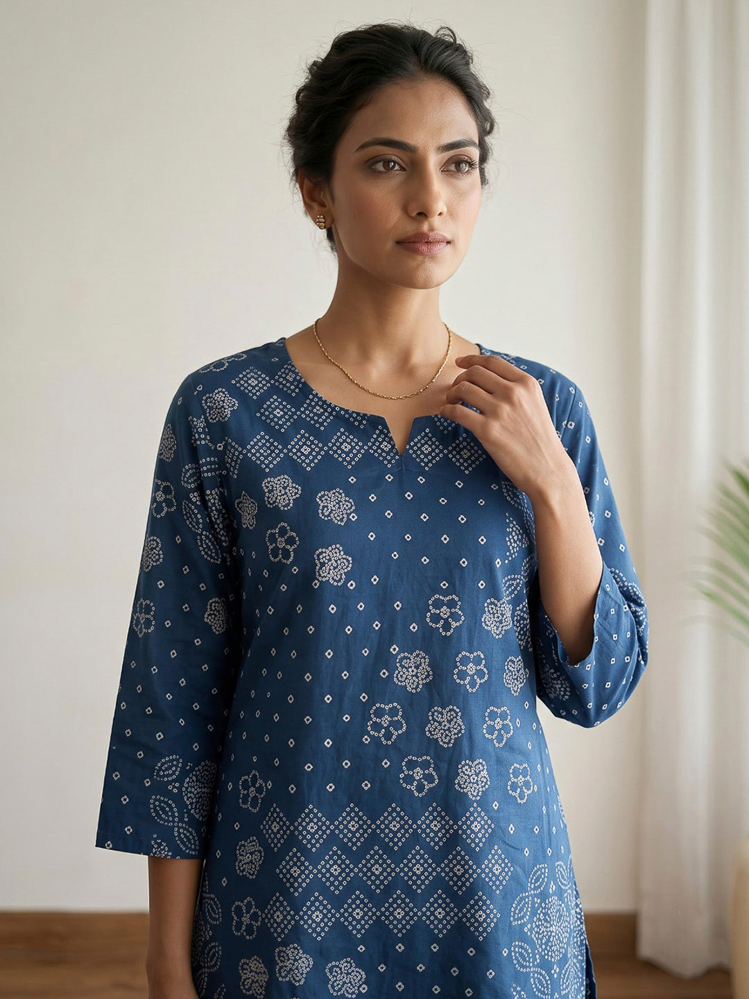 Blue Printed Cotton Blend Kurta Set