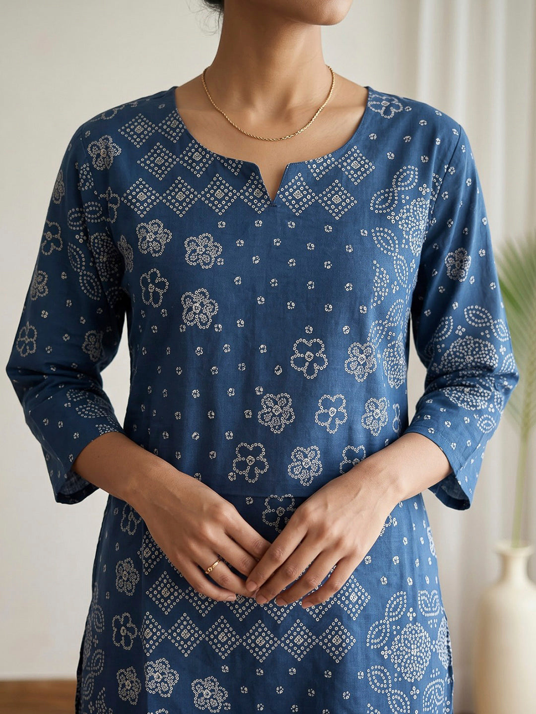 Blue Printed Cotton Blend Kurta Set