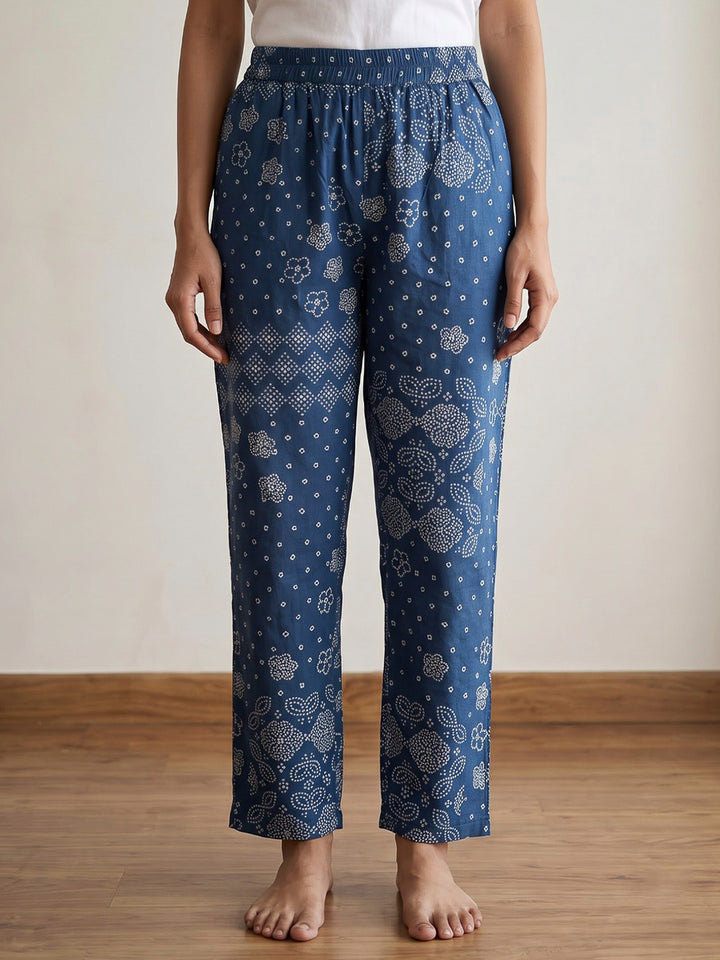 Blue Printed Cotton Blend Kurta Set