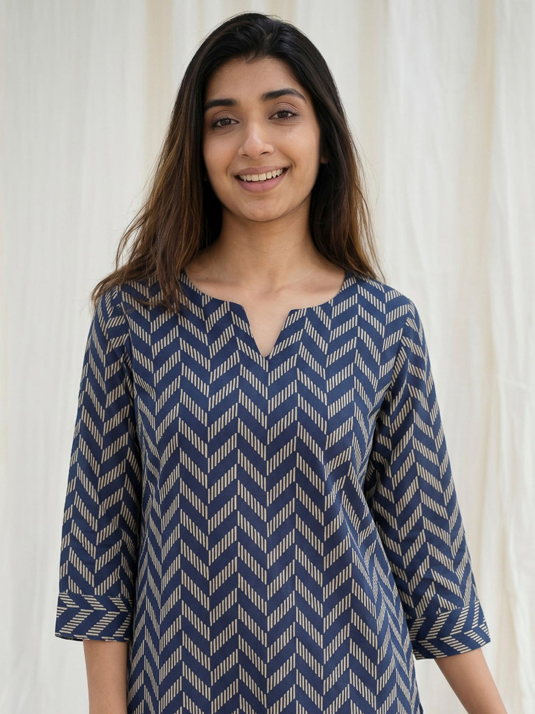 Blue Printed Cotton Blend Kurta Set