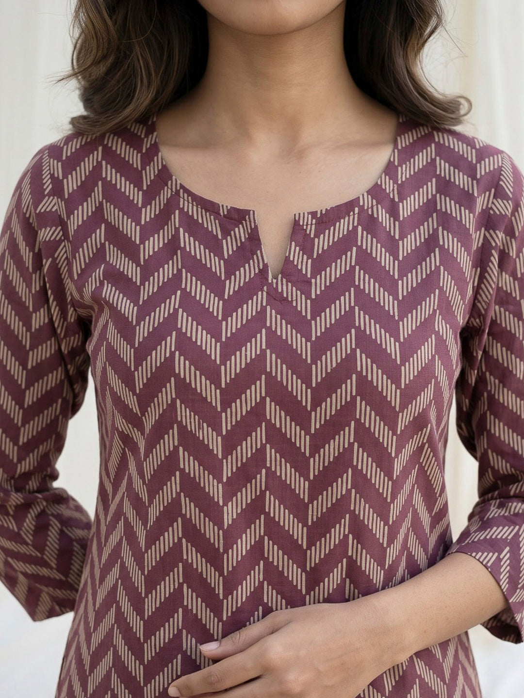 Maroon Printed Cotton Blend Kurta Set