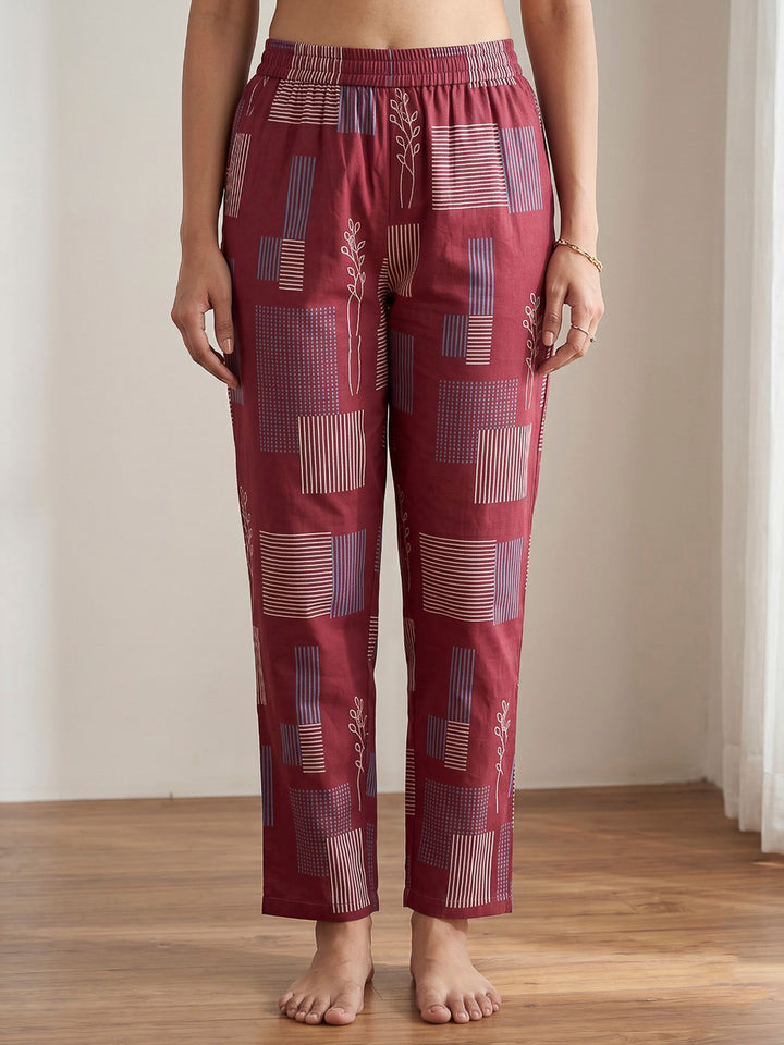 Red Printed Cotton Blend Kurta Set