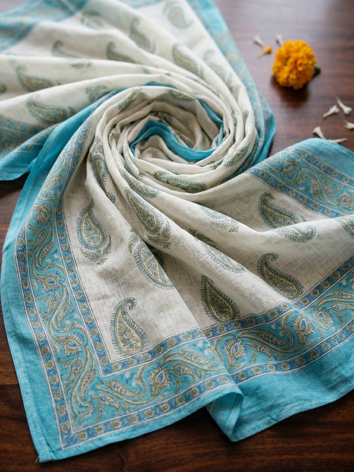 Blue Printed Cotton Blend Straight Suit Set With Dupatta