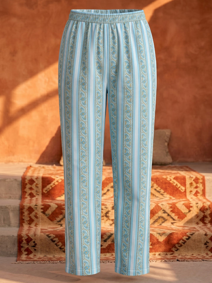 Blue Printed Cotton Blend Straight Suit Set With Dupatta