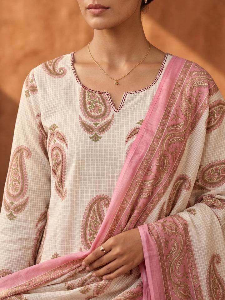 Pink Cotton Blend Printed Straight Suit Set