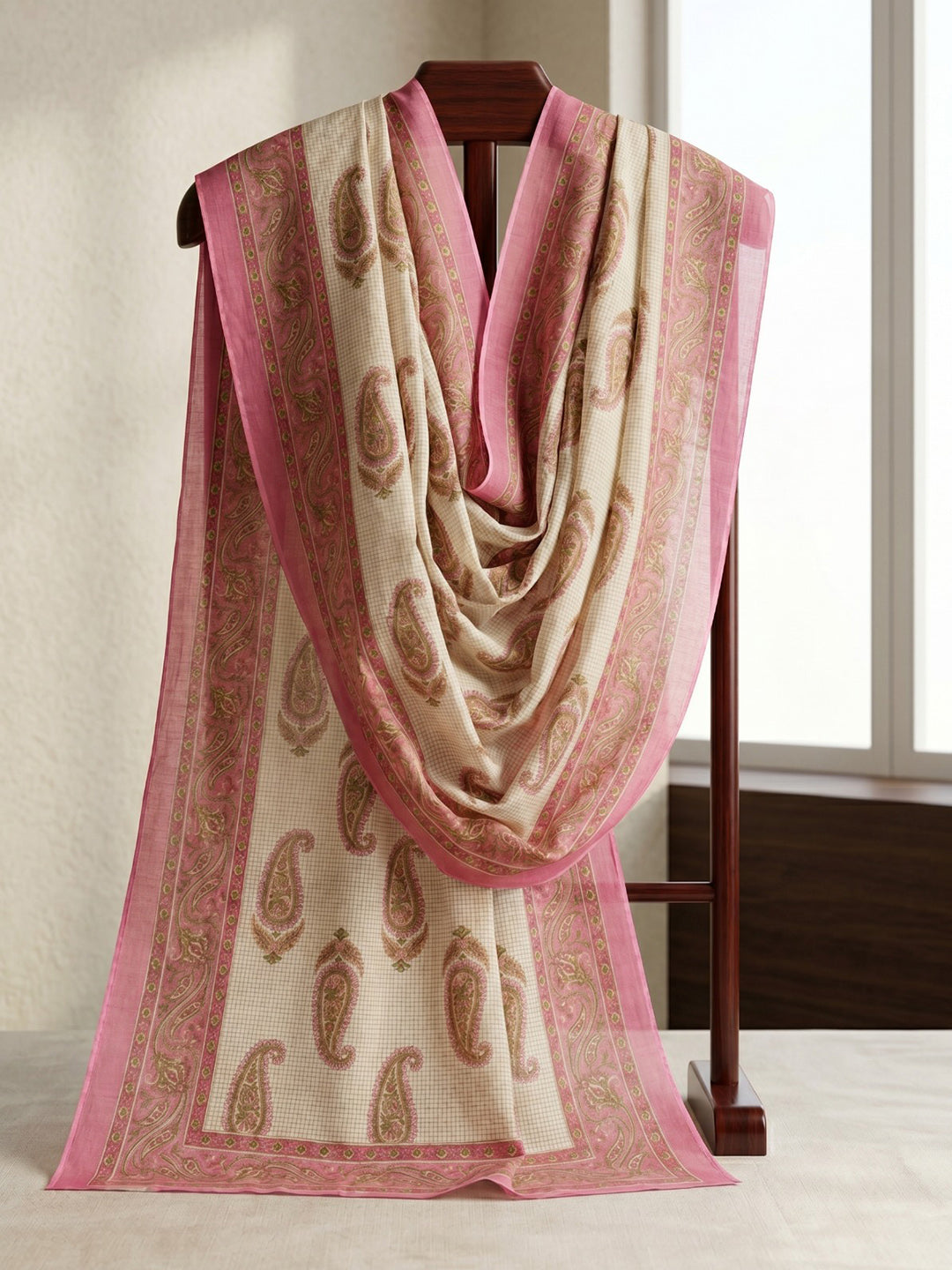 Pink Cotton Blend Printed Straight Suit Set