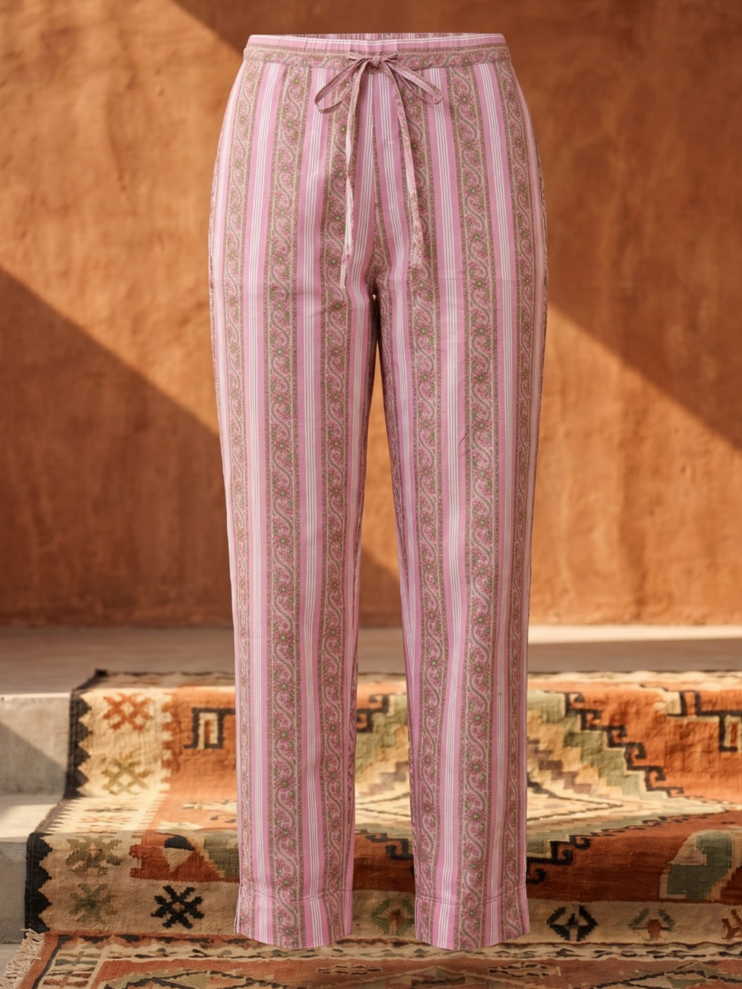 Pink Cotton Blend Printed Straight Suit Set
