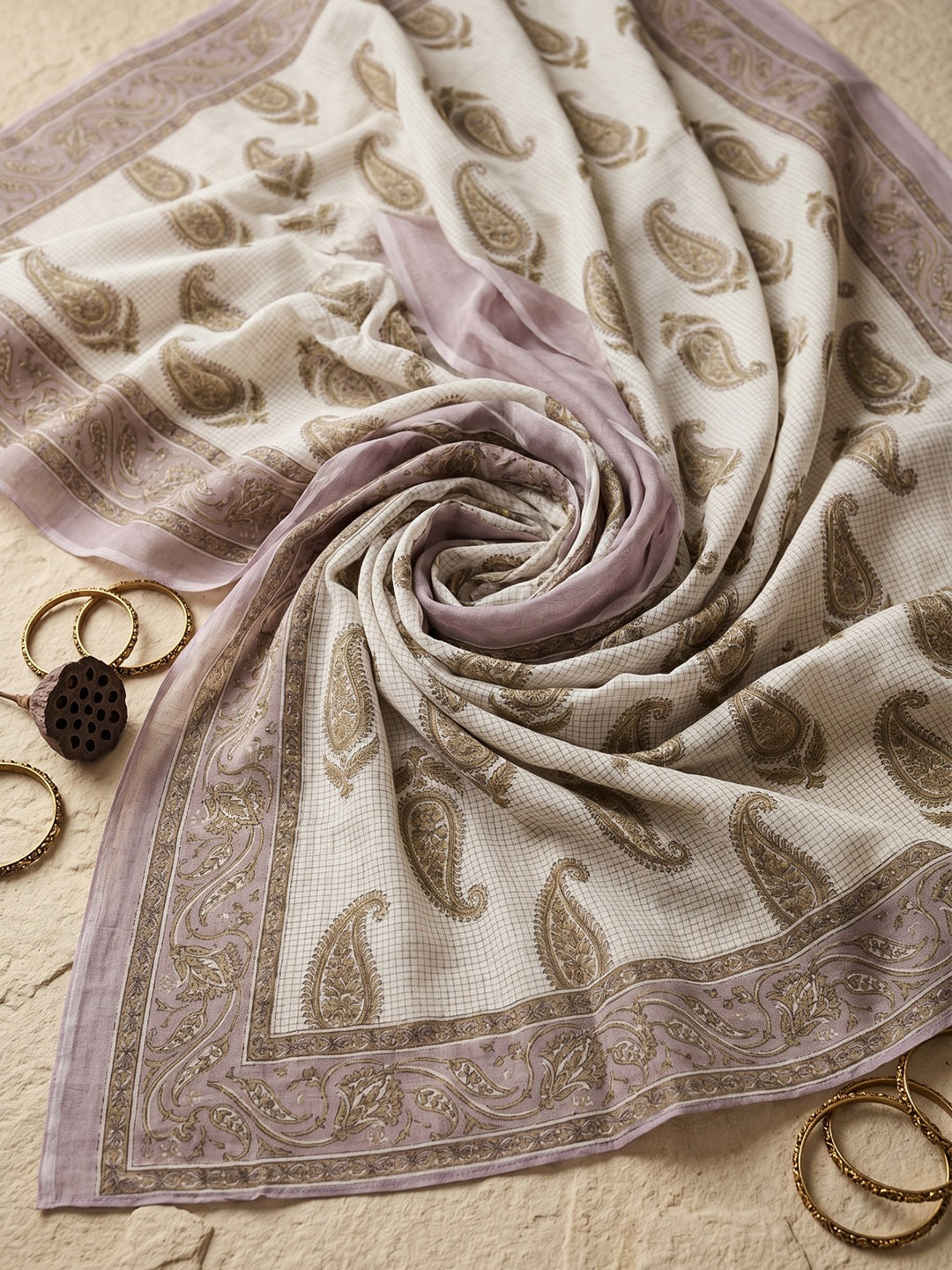 Purple Cotton Blend Printed Straight Suit Set