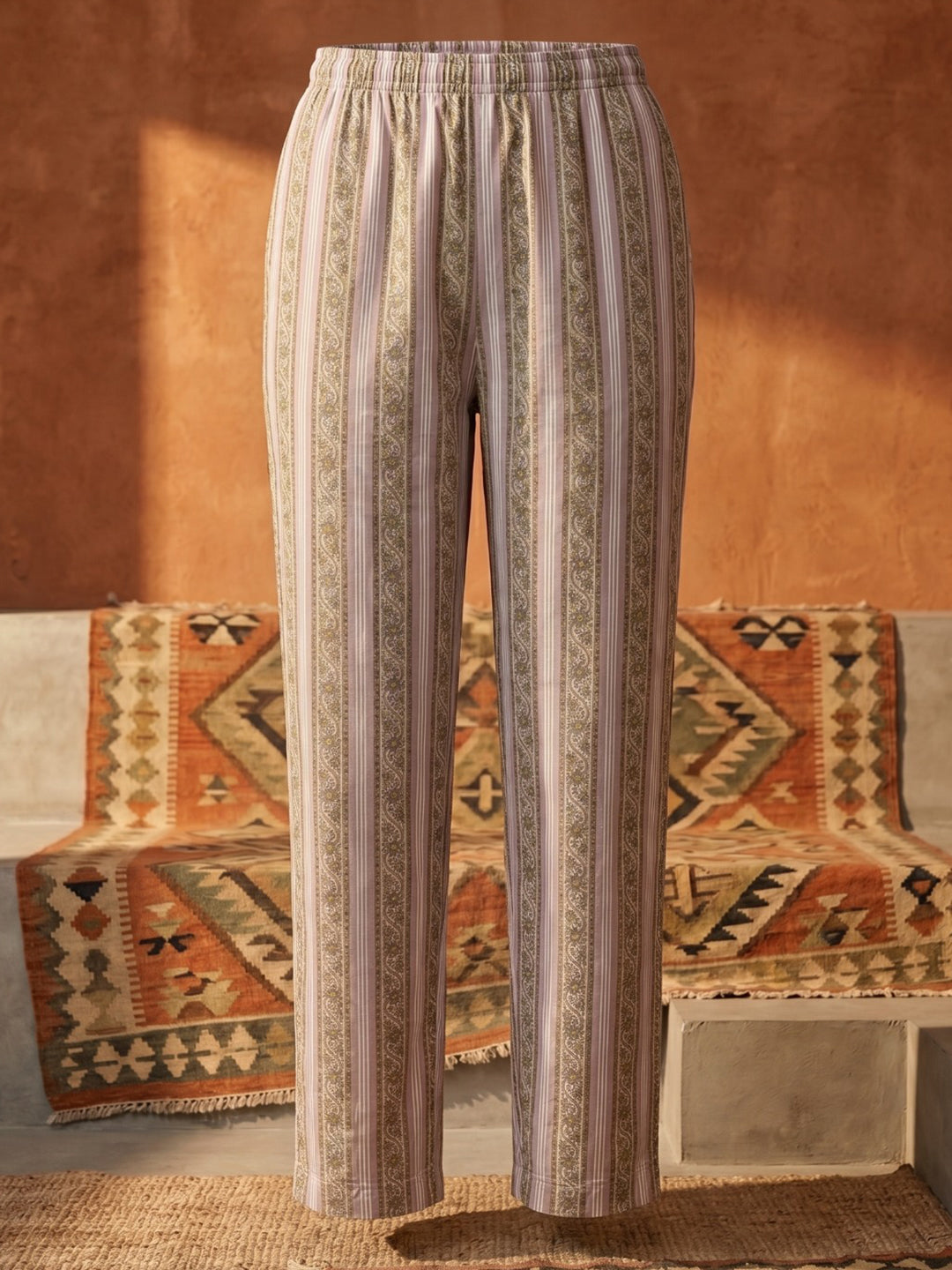 Purple Printed Cotton Blend Straight Suit Set With Dupatta