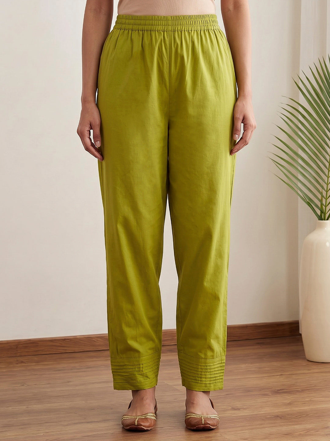 Green Printed Cotton Blend Kurta With Pant &amp; Dupatta