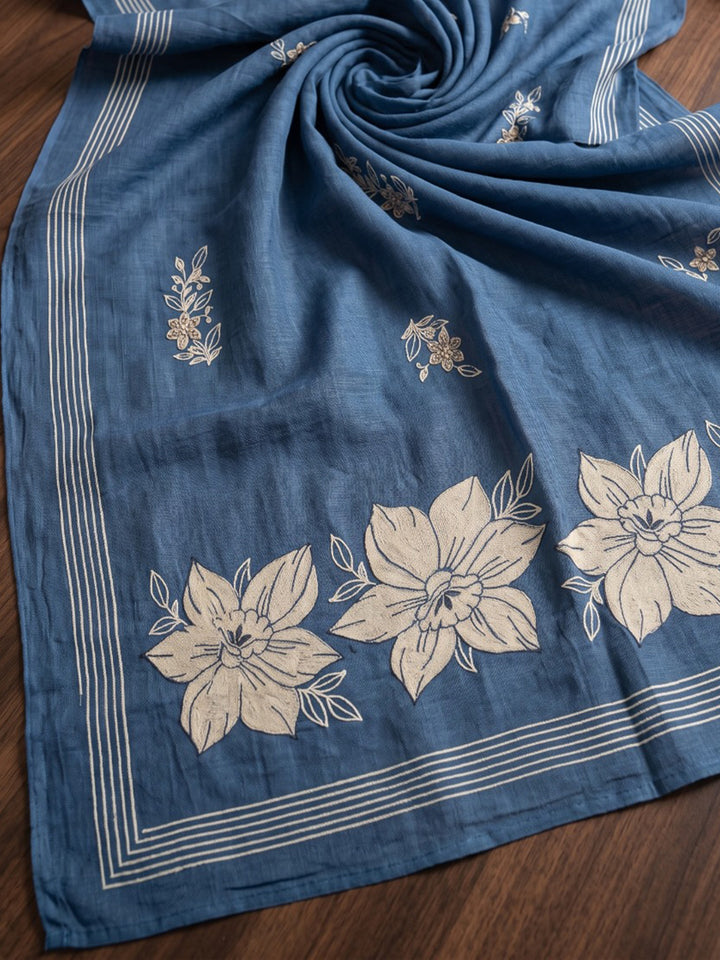 Blue Embroidered Kurta With Pant &amp; Dupatta