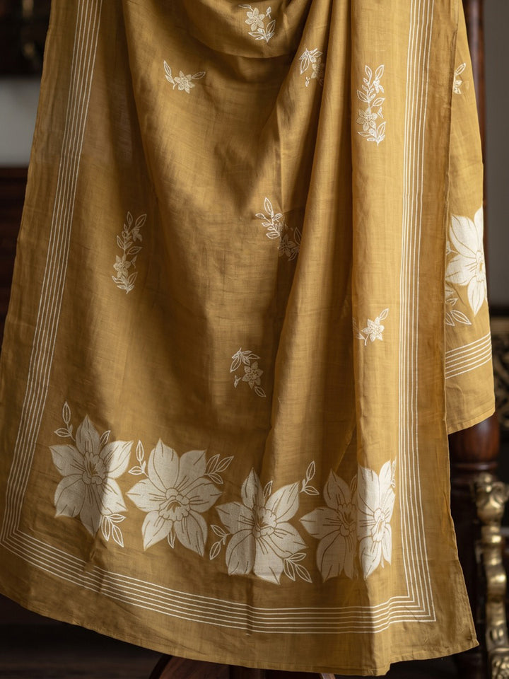 Mustard Embroidered Kurta With Pant &amp; Dupatta