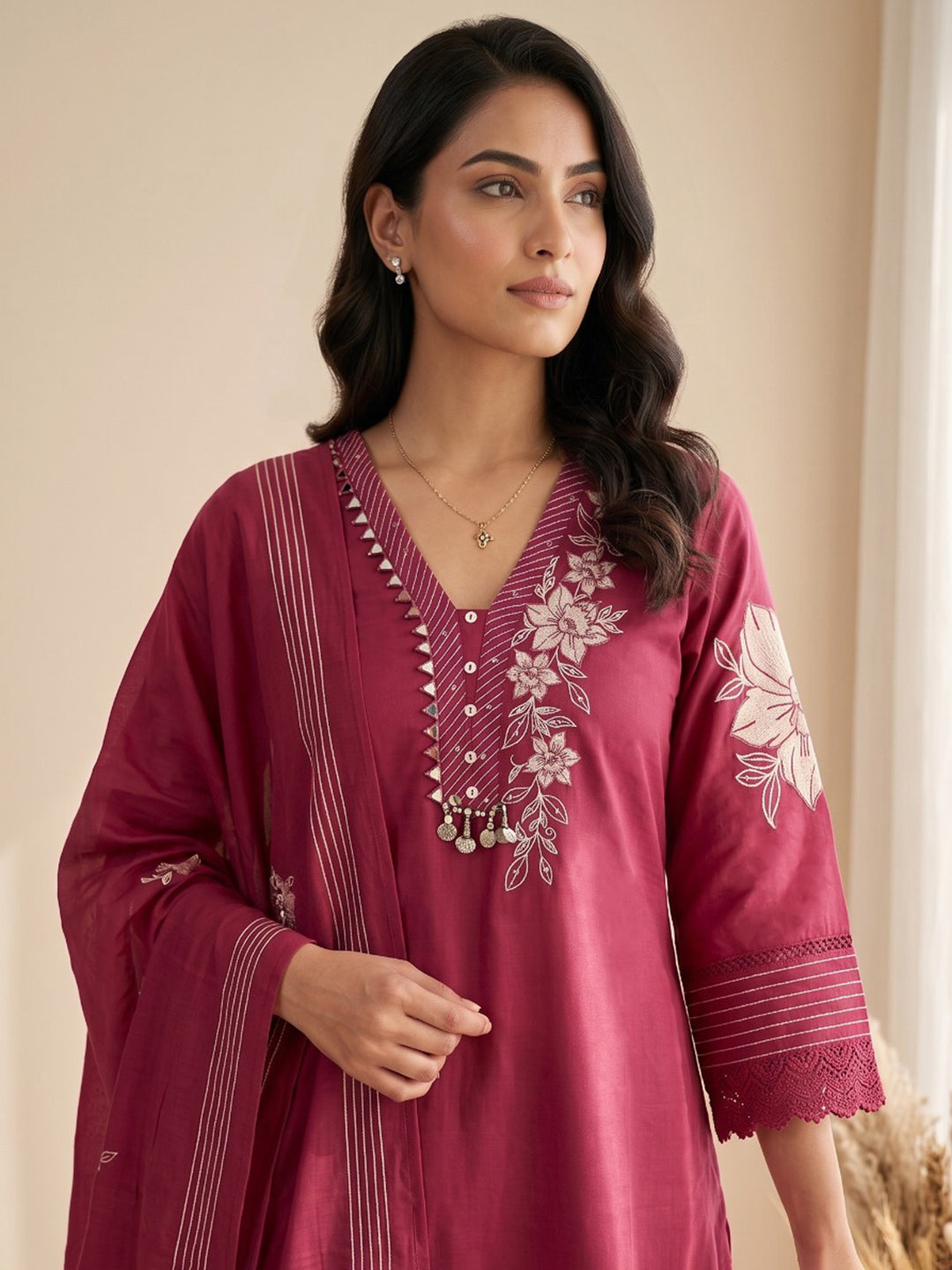 Rani Embroidered Kurta With Pant &amp; Dupatta