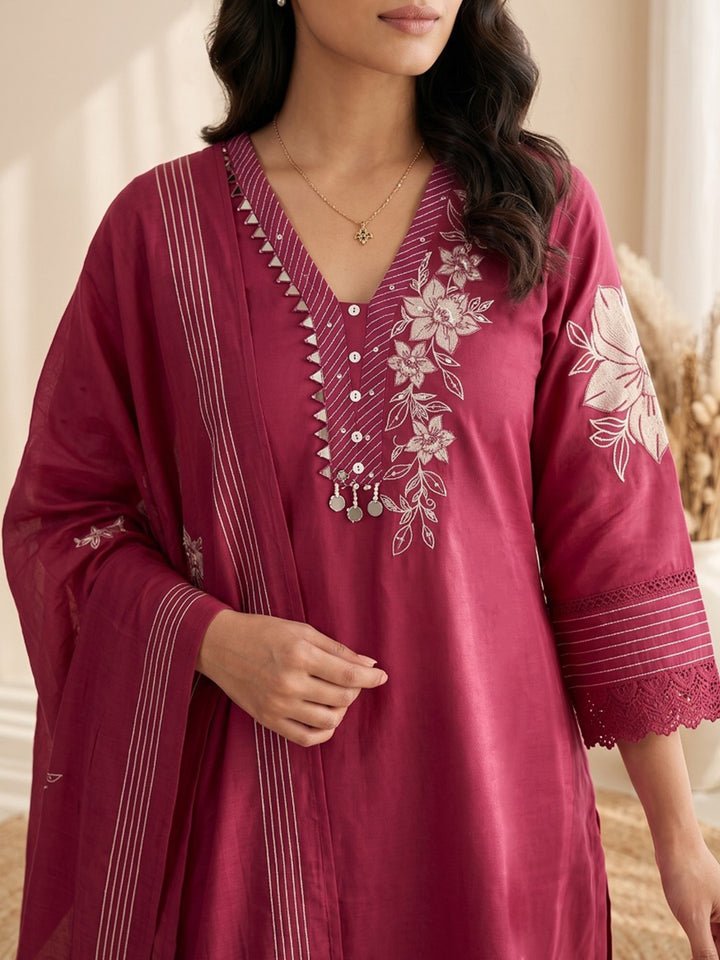 Rani Embroidered Kurta With Pant &amp; Dupatta