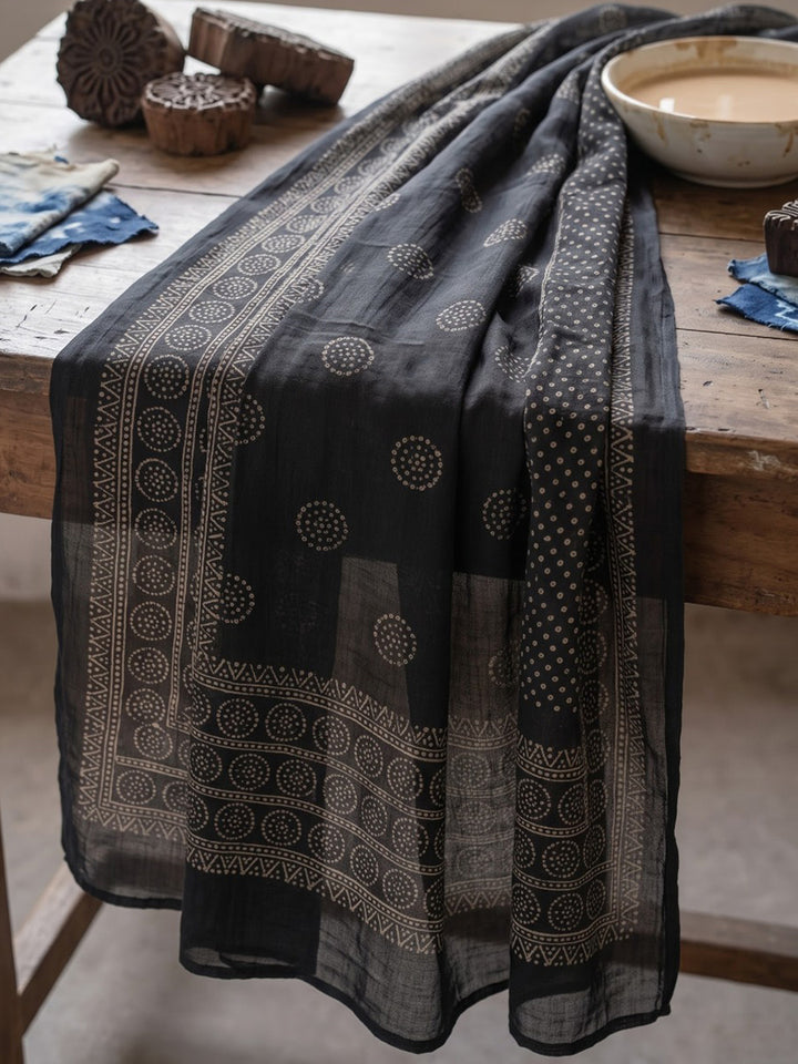 Black Embroidered Cotton Blend Kurta With Pant &amp; Dupatta