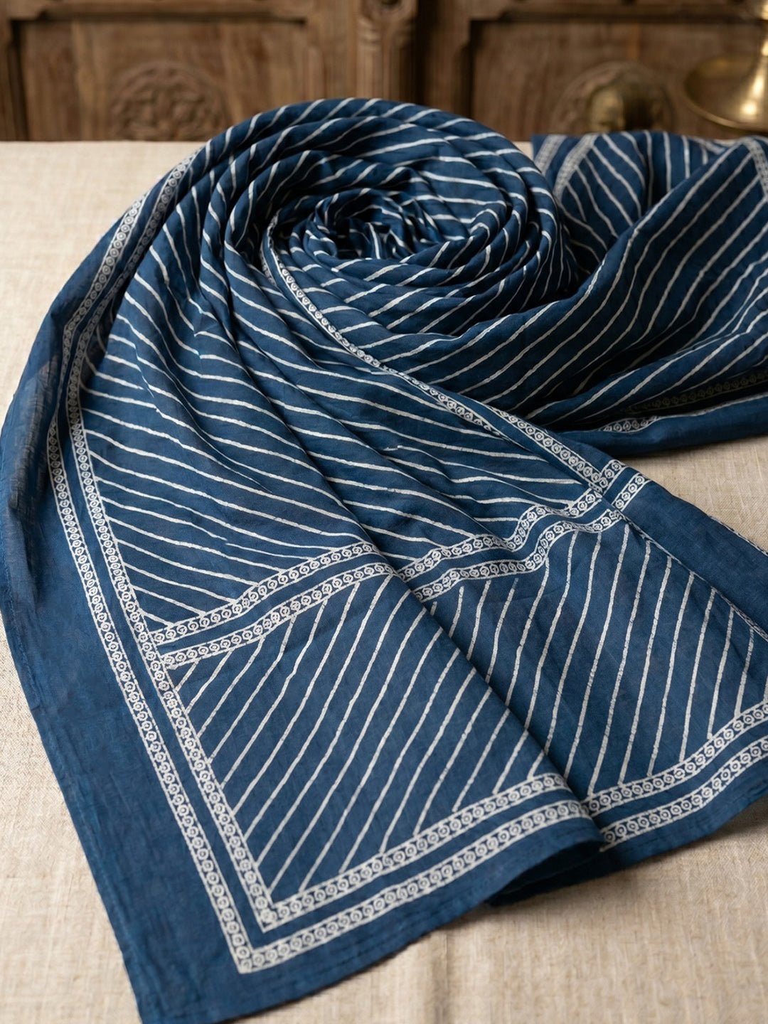 Blue Printed Cotton Blend Kurta With Pant &amp; Dupatta