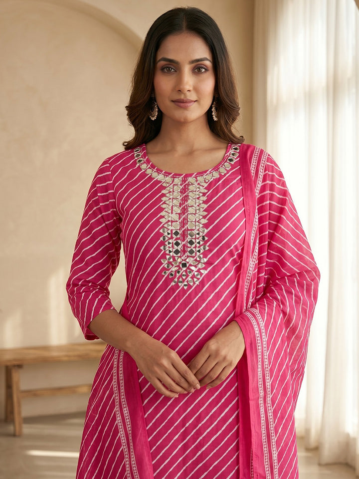 Rani Printed Cotton Blend Kurta With Pant &amp; Dupatta