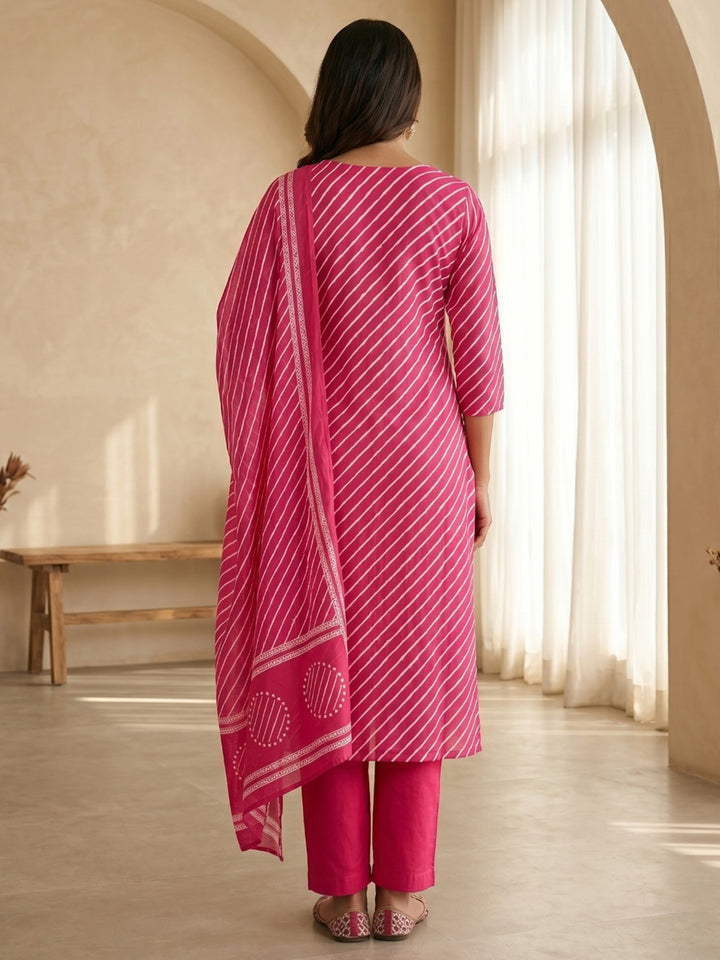 Rani Printed Cotton Blend Kurta With Pant &amp; Dupatta