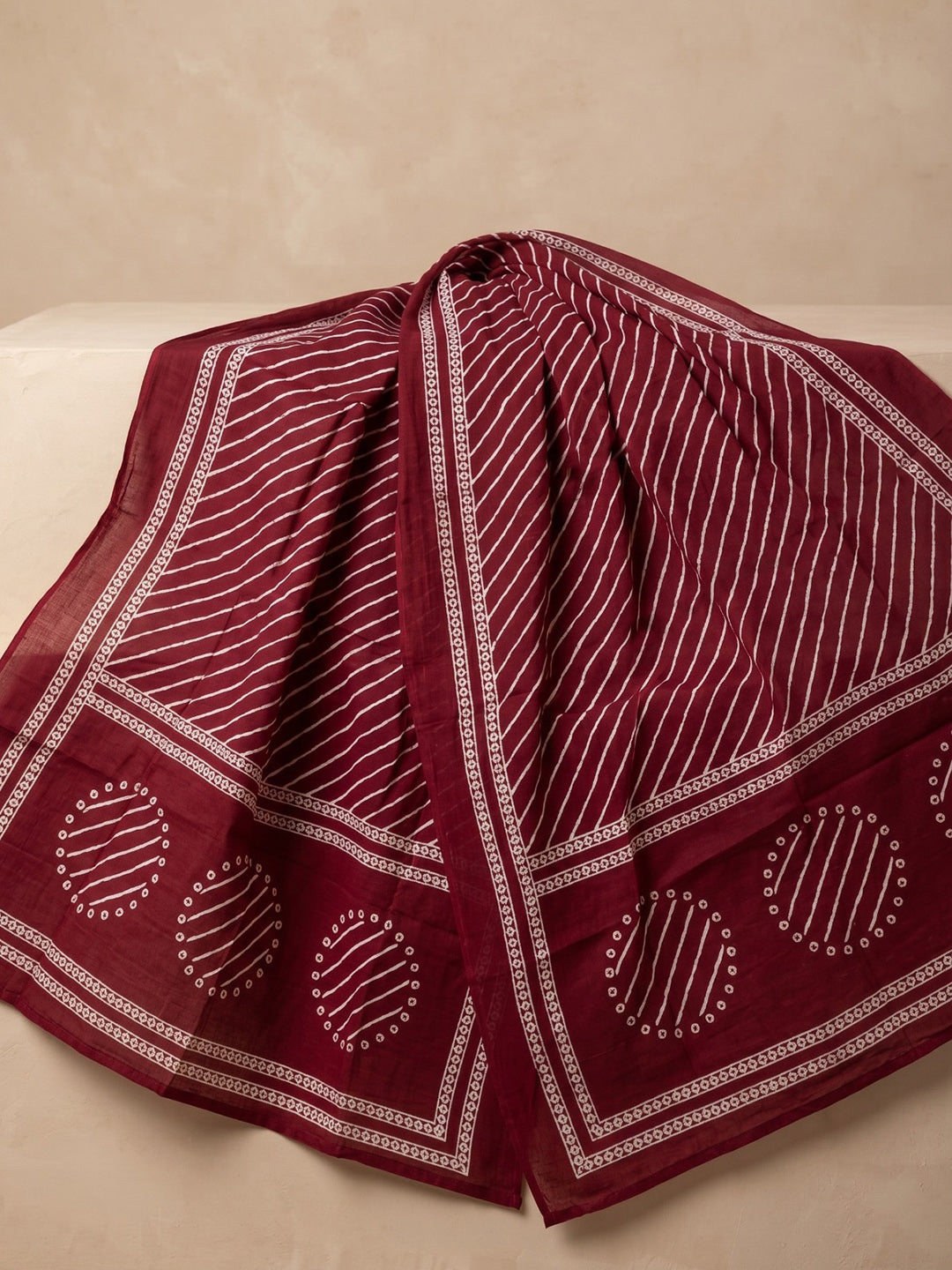 Red Printed Cotton Blend Kurta With Pant &amp; Dupatta