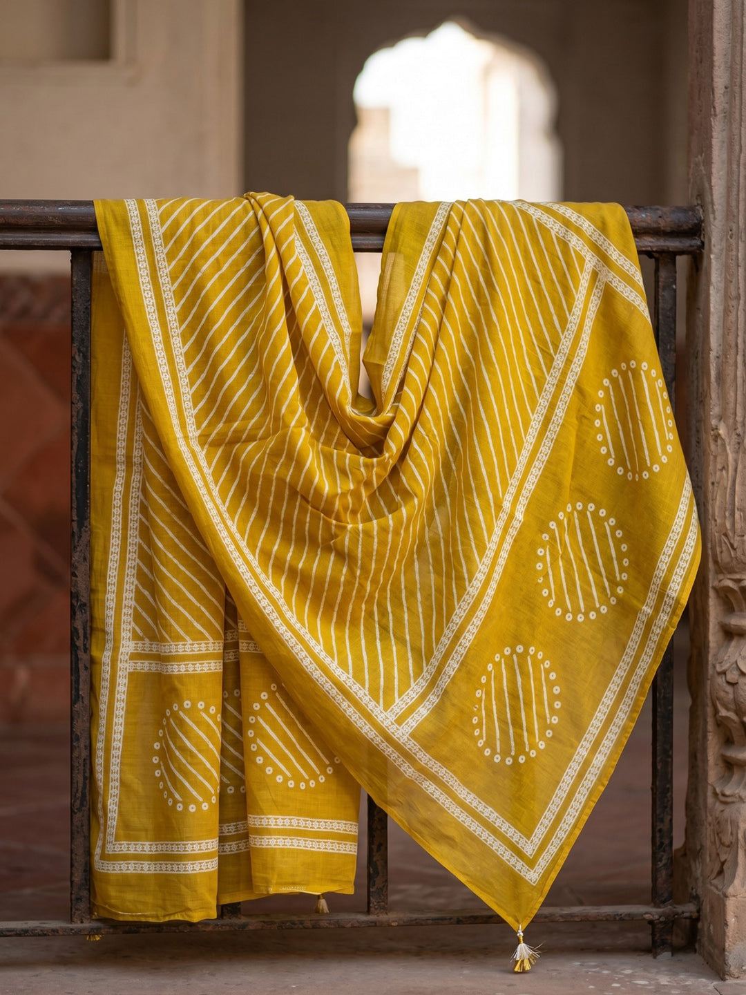 Yellow Printed Cotton Blend Kurta With Pant &amp; Dupatta